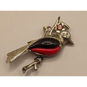 Vintage Red Brown Enamel Bird Brooch
